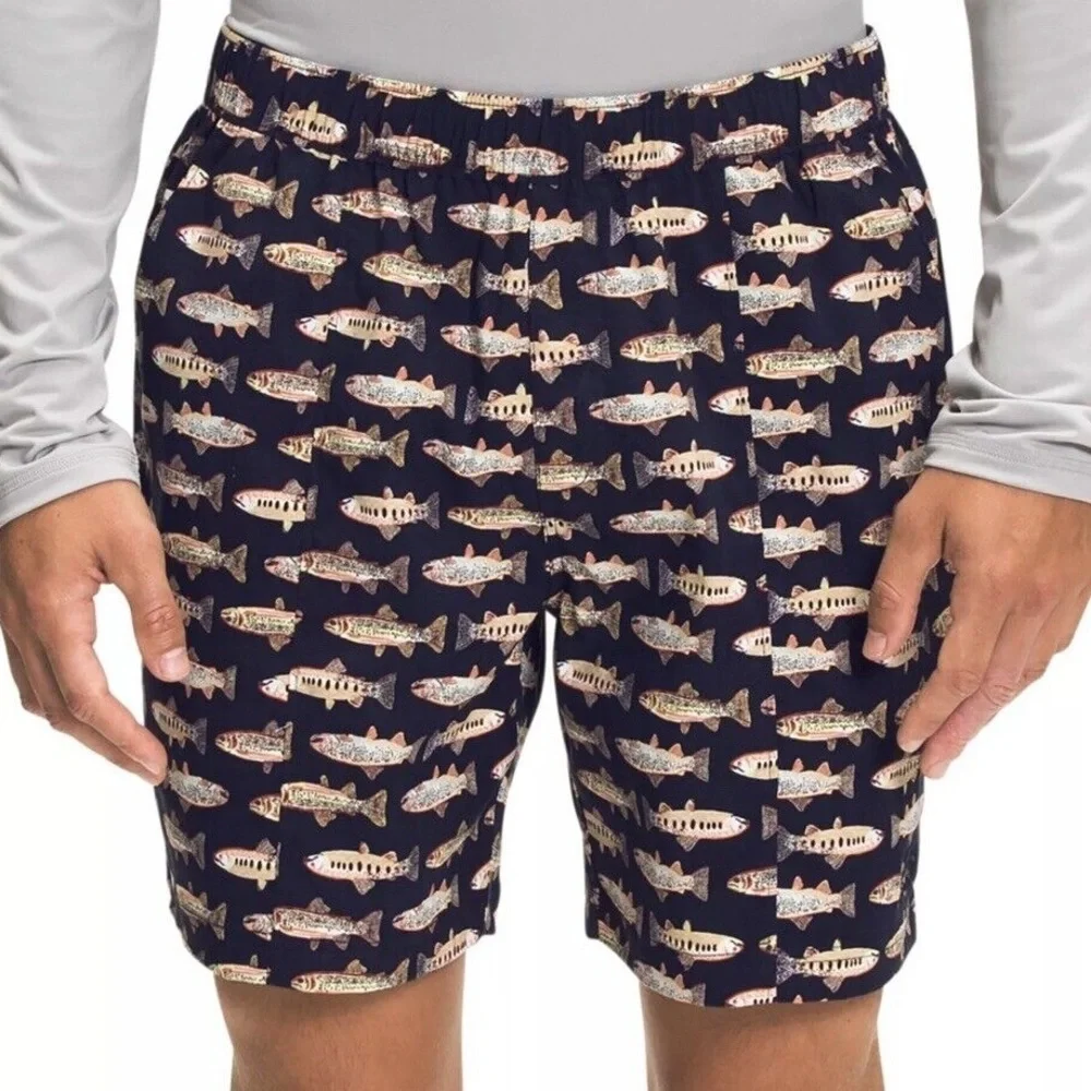 The North Face Men's Class V Pull On Short Navy Fly Reel Fish Print Small